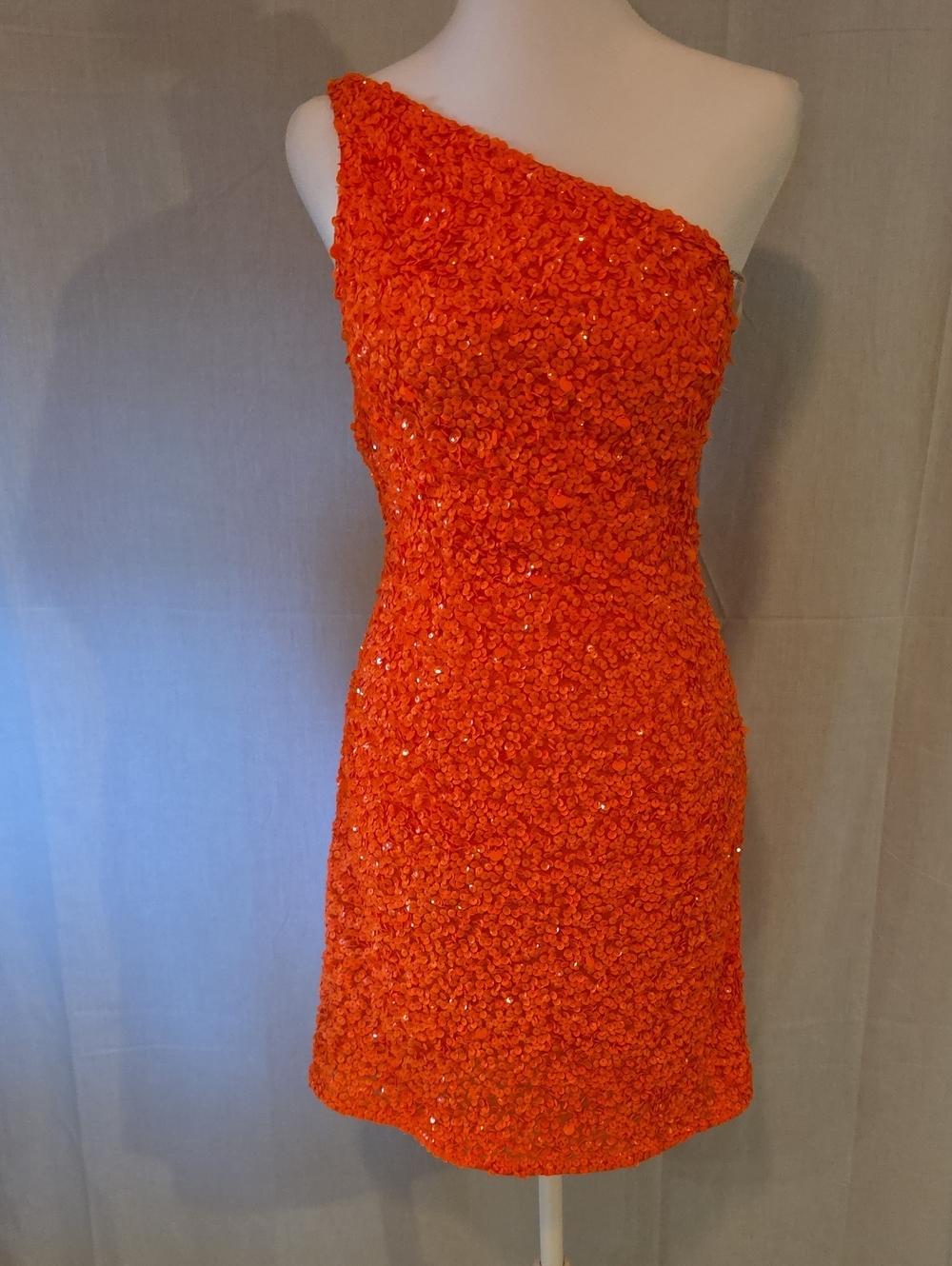 Sherri Hill One-Shoulder Orange Sequin Mini Dress